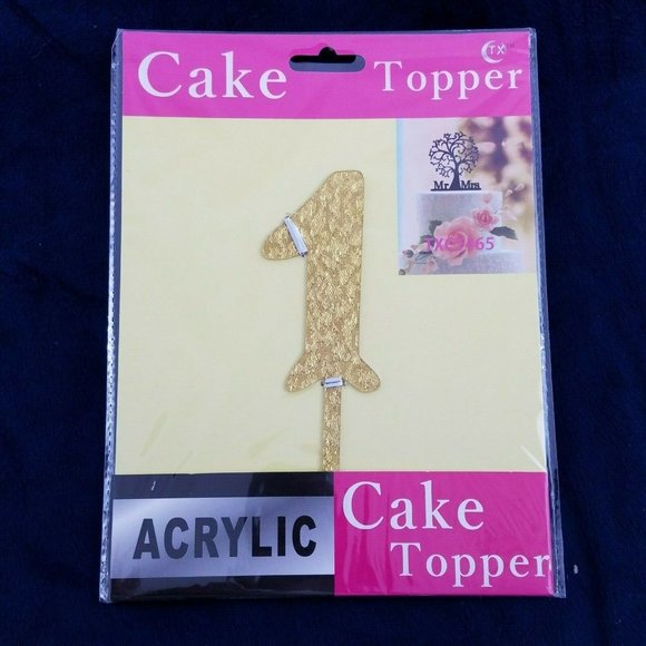 Cake Topper number 1 ONE ACRYLIC gold First Birthday Wedding Anniversary - Picture 1 of 3